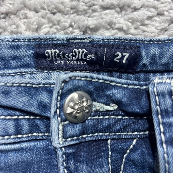 Miss Me Jeans Womens 27 Mid Rise Skinny Regular Wash Embroidered Gems Big Stitch - Picture 2 of 6